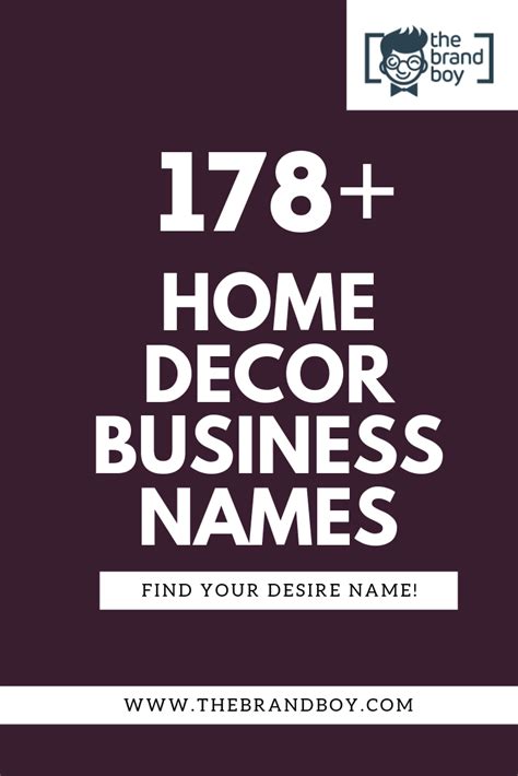 All names include a matching domain name, complimentary logo design and trademark validation service. 178+ Creative Home Decor Business Names | Business names ...