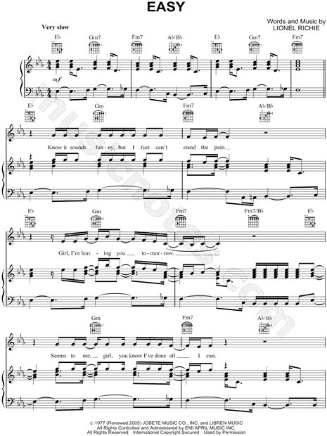 Commodores Easy Sheet Music In Eb Major Transposable Download And Print Sku Mn0066577d5
