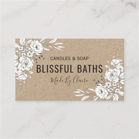 White Floral On Kraft Homemade Soap And Candle Business Card Zazzle