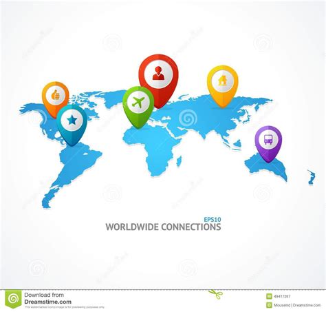 Vector World Map With Color Geo Location Pin Stock Vector Image 49417267