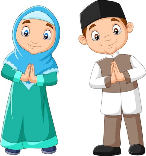 Premium Vector Happy Muslim Kids Cartoon