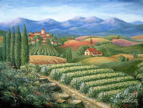 Tuscan Vineyard And Village Painting By Marilyn Dunlap