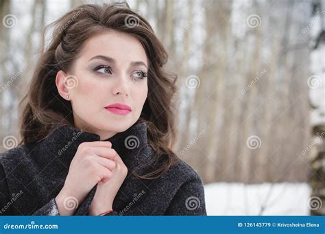 Portrait Of An Attractive Brunette In The Forest Stock Image Image Of