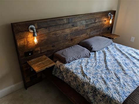 Simply place the shelving behind your bed, choosing a. Latest project: Pallet wood headboard with built-in ...