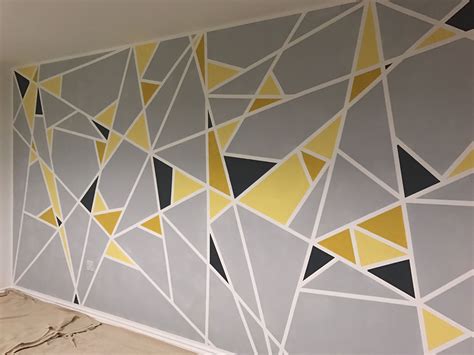 Geometric Painted Wall Shades Of Yellow And Grey With Masking Tape