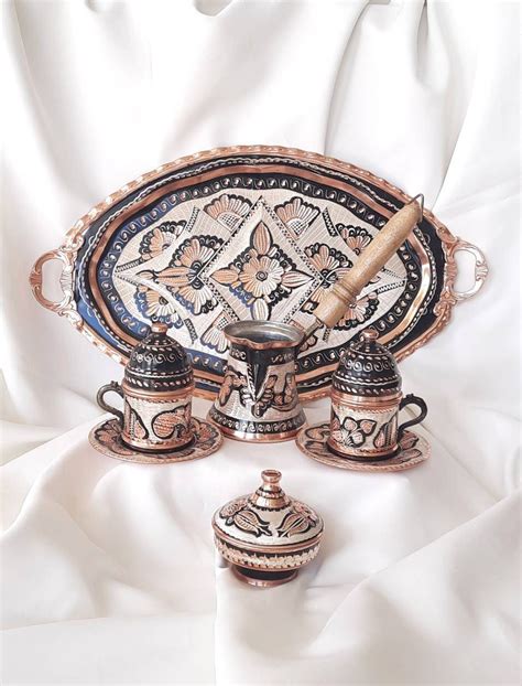 Turkish Coffee Set Copper Coffee Pot Mug Handcrafted Etsy