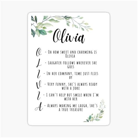 Stylish Design Olivia Acrostic Poem Sticker For Sale By