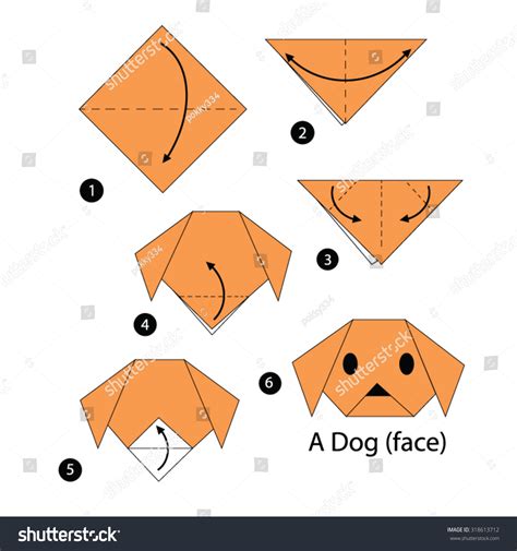 Step By Step Instructions How To Make Origami Dog. Stock ...