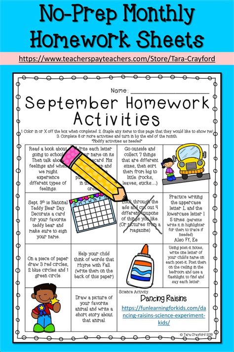 Pre K Monthly Homework Activity Sheets Homework Activities Math