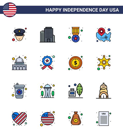 Happy Independence Day Usa Pack Of 16 Creative Flat Filled Lines Of Usa