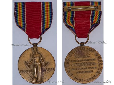 Usa Ww2 Victory Commemorative Military Medal 2nd World War Wwii 1941