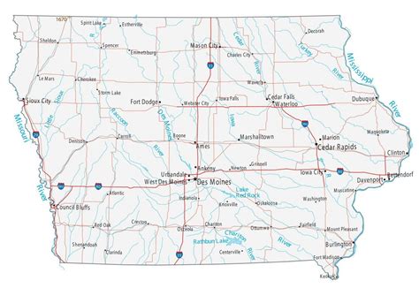 Iowa Lakes And Rivers Map Gis Geography