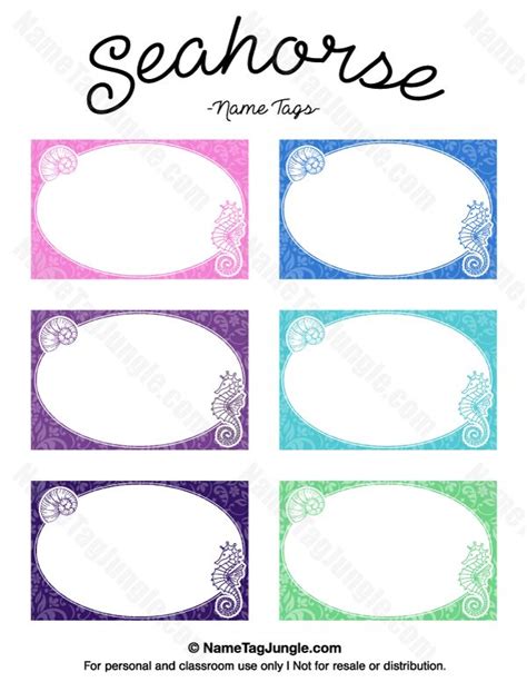 Free Printable Seahorse Name Tags The Template Can Also Be Used For