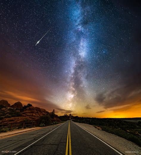 Wallpaper Landscape Night Galaxy Sky Road Long Exposure Stars