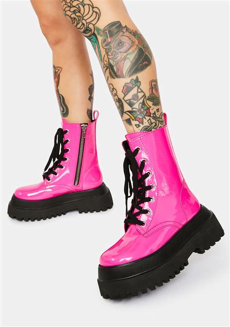 Delias Patent Combat Boots Hot Pink Dolls Kill