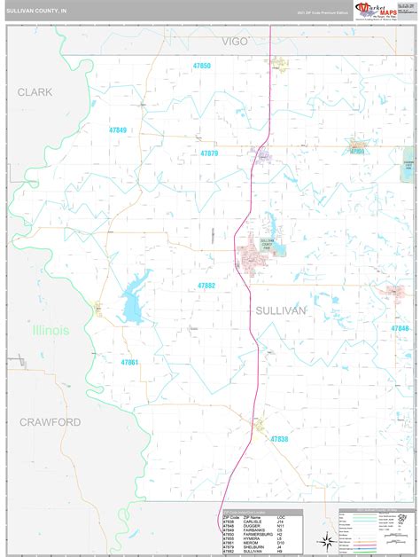 Sullivan County, IN Wall Map Premium Style by MarketMAPS