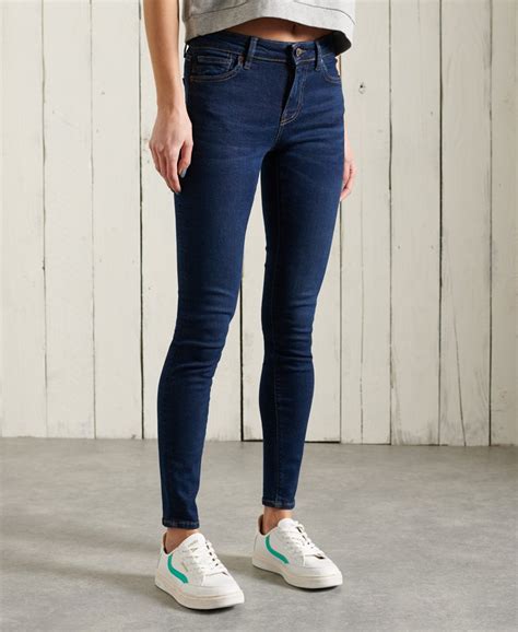 Womens Mid Rise Skinny Jeans In Dark Blue Superdry