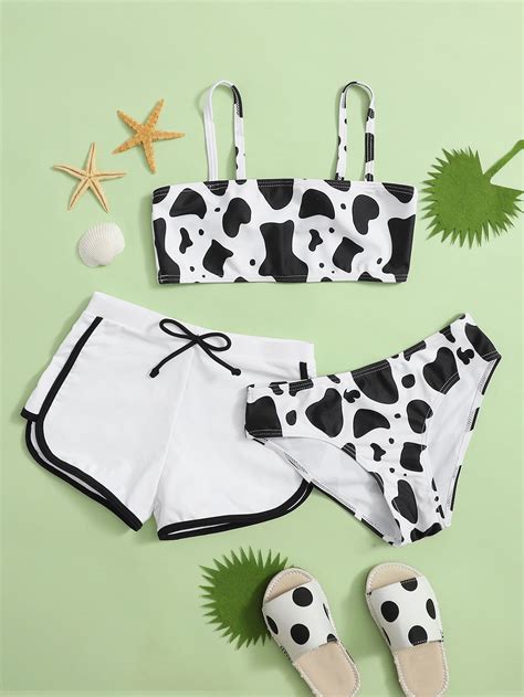 pack girls cow pattern shorts bikini swimsuit shein usa bikini my xxx hot girl