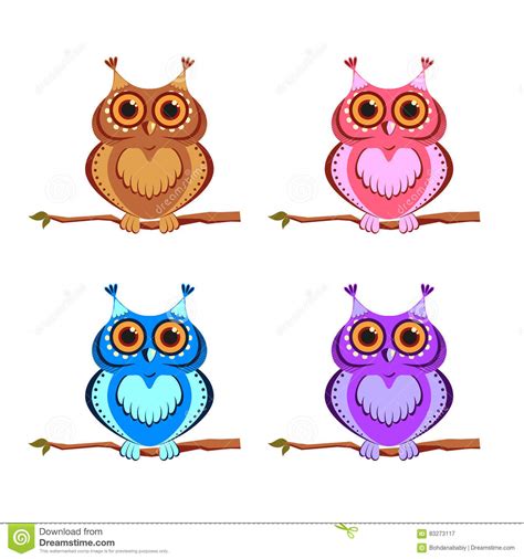 Set Of Colored Owls Stock Vector Illustration Of Icon 83273117