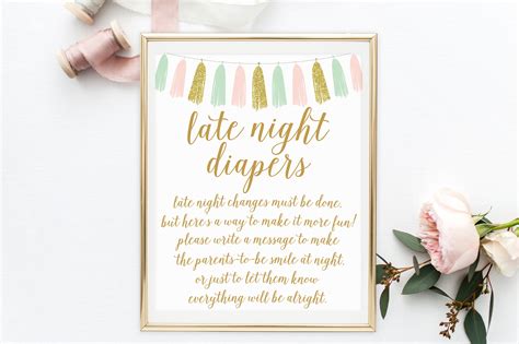 Late Night Diapers Game Sign 8x10 Printable Baby Shower