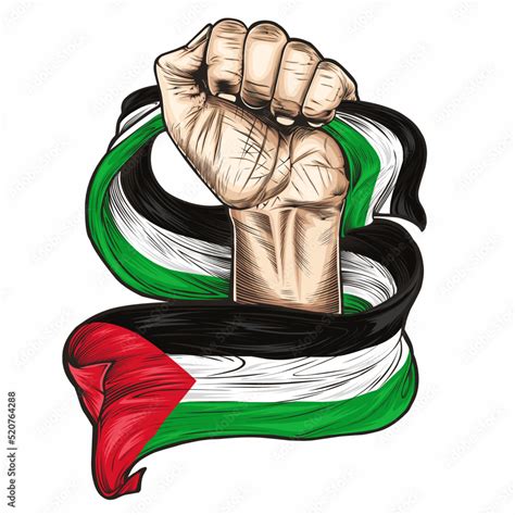 Vector Illustration On The Theme Freedom Palestine Hands With National