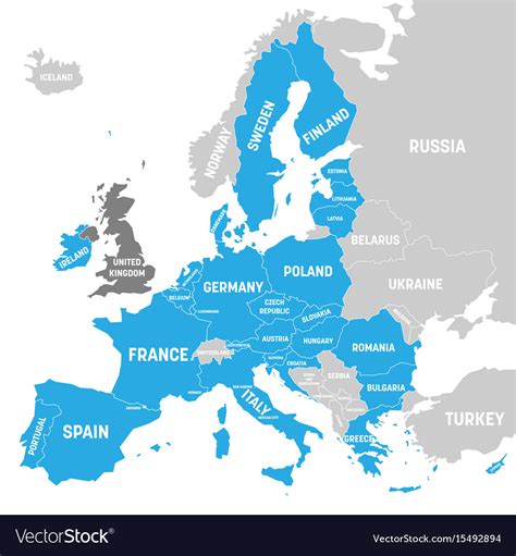 Map Europe With Blue Highlighted Eu Member Vector Image