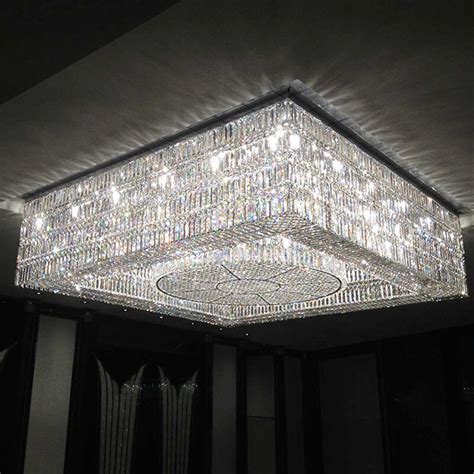 Custom Bespoke Square Ceiling Chandelier Large Flush Mounted Crystal
