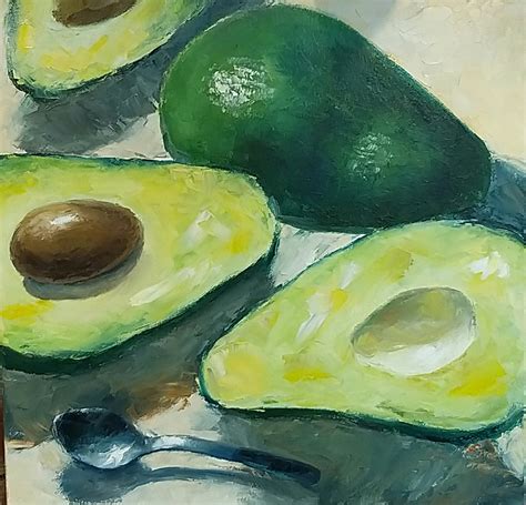 Avocado With Silver Spoon Painting By Anna Stratovich