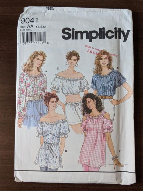 simplicity 9041 boho peasant blouse sewing pattern circa 1994 etsy blouse pattern sewing