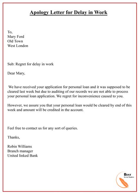 Apology Letter For Delay In Work Best Letter Template