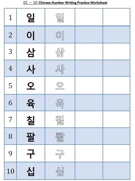 Native korean numbers are used for hours and with counting words. Sino Korean Numbers Writing Worksheet - 1 to 10 | Writing ...