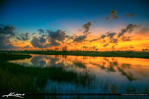 Florida Wetlands Sunset At Lake In Jupiter Royal Stock Photo
