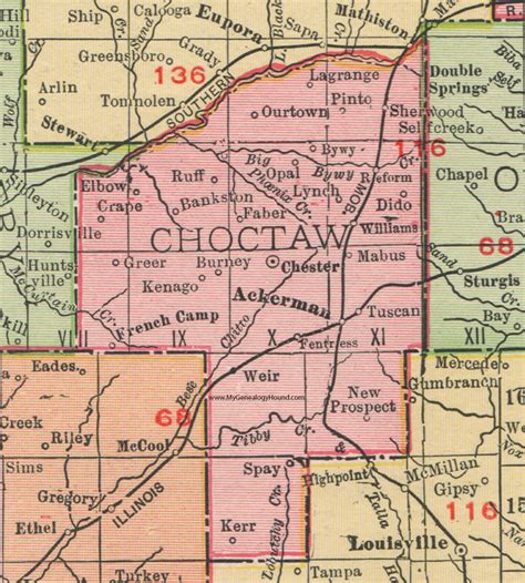 Choctaw County Mississippi 1911 Map Rand Mcnally Chester Ackerman