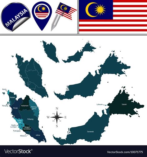 Malaysia Map With Named Divisions Royalty Free Vector Image