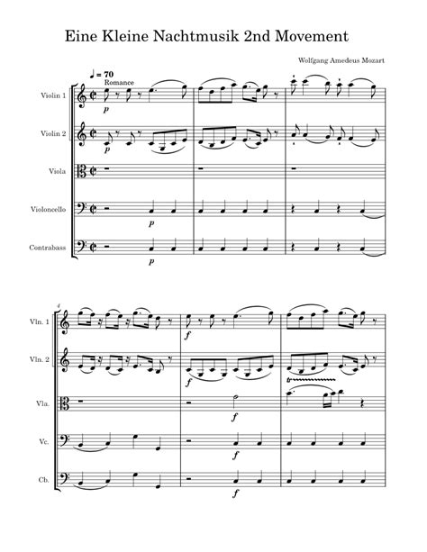Eine Kleine Nachtmusik 2nd Movement Wolfgang Amadeus Mozart Sheet