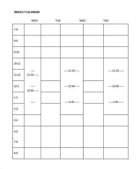 Weekly Calendar Template 12 Word Excel Pdf Documents Download