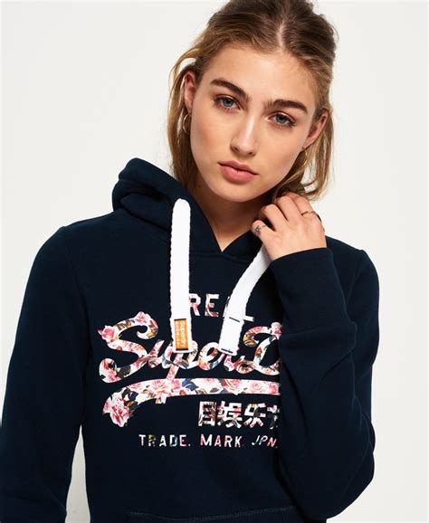 Womens Vintage Logo Cut Out Hoodie In Eclipse Navy Superdry