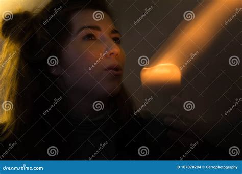 Woman Blows Out A Candle Magical Stock Photo Image Of Candlelight