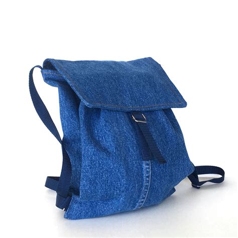 Recycled Backpack For Men And Womenblue Denim Backpack Small Jean