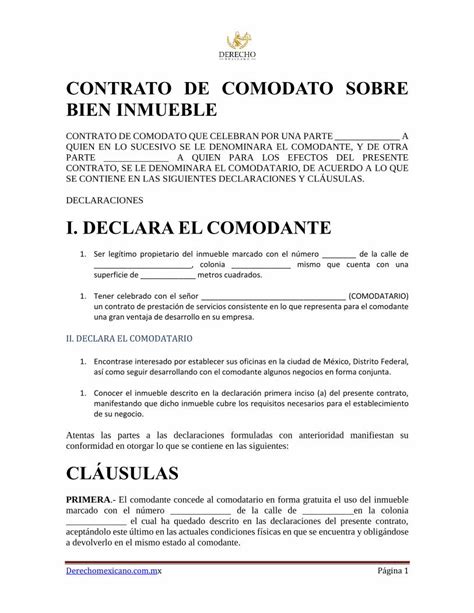 PDF CONTRATO DE COMODATO SOBRE BIEN INMUEBLEderechomexicano Mx Wp