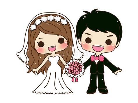 Illustration About Cute Cartoon Couple Wedding With Floral Bouquet