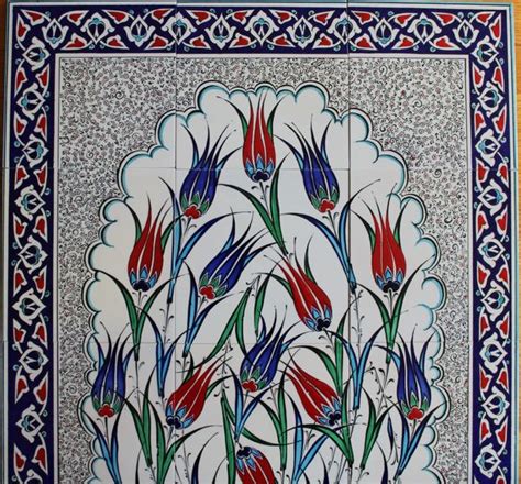 Handpainted Turkish Iznik Tulip Cini Tile Mural Panel Anatolian Artifacts