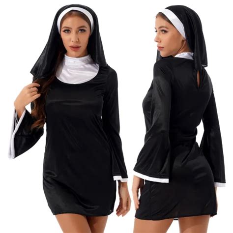 women s nun costume fancy dress cosplay halloween party outfit for adult black 20 05 picclick