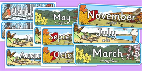 Months Of The Year With Seasons Theme Display Posters Arabic