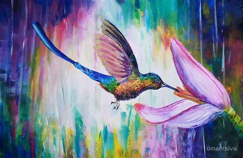 Hummingbird By Umantsiva Giclee Abstract Painting Hummingbird Art