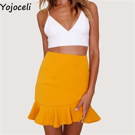Yojoceli Sexy Ruffle Short Women Slim Mini Skirt 2018 Summer Casual Daily Black Pencil Skirt