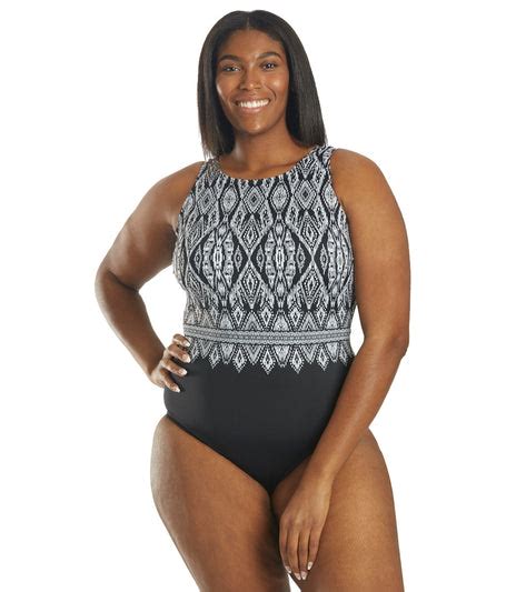 Longitude Womens Plus Size Lace Affair Scoopback Highneck One Piece Swimsuit At