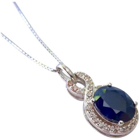 Sterling Silver 925 Sapphire And White Topaz Pendant Necklace Sterling