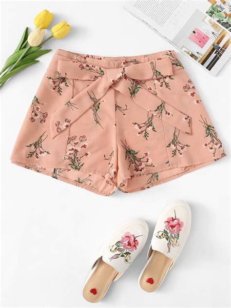 self tie waist floral shorts shein sheinside floral shorts shorts aesthetic clothes