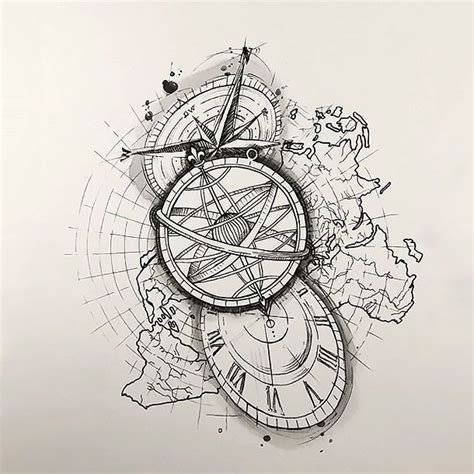 Drawing Tattoo Map Tattoo Sketches Compass Foto Kolekcija